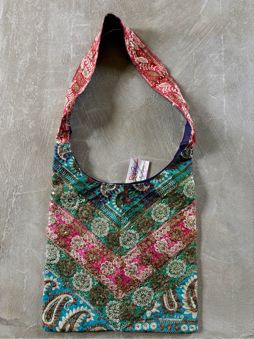 Butterfly & Grace Boho Shoulder Bag Recycled Indian Sari Silk Patchwork. NWT.